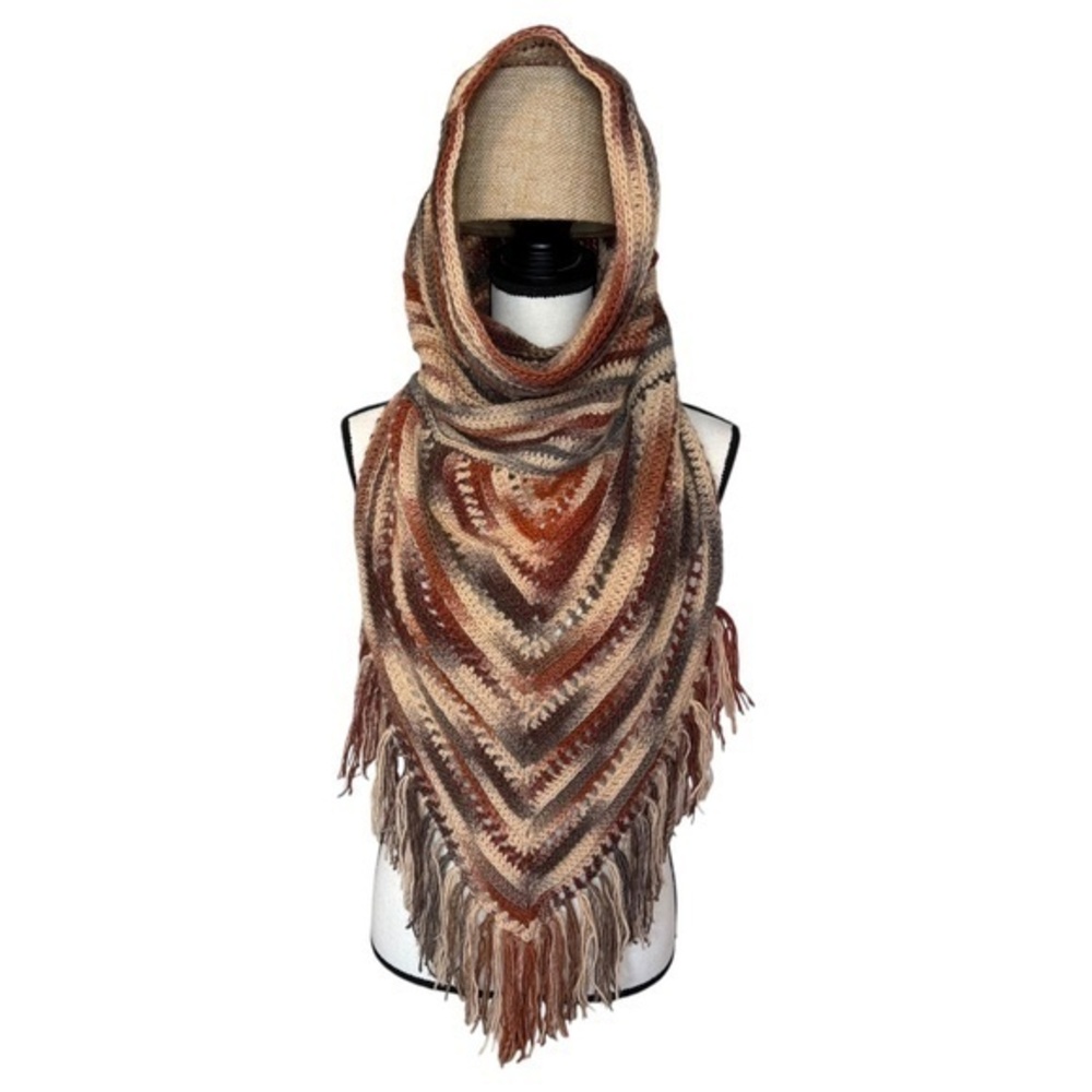 Handcrafted Crochet‎ Hooded Cowl Scarf With Fringe New Handmade by Seller Knit